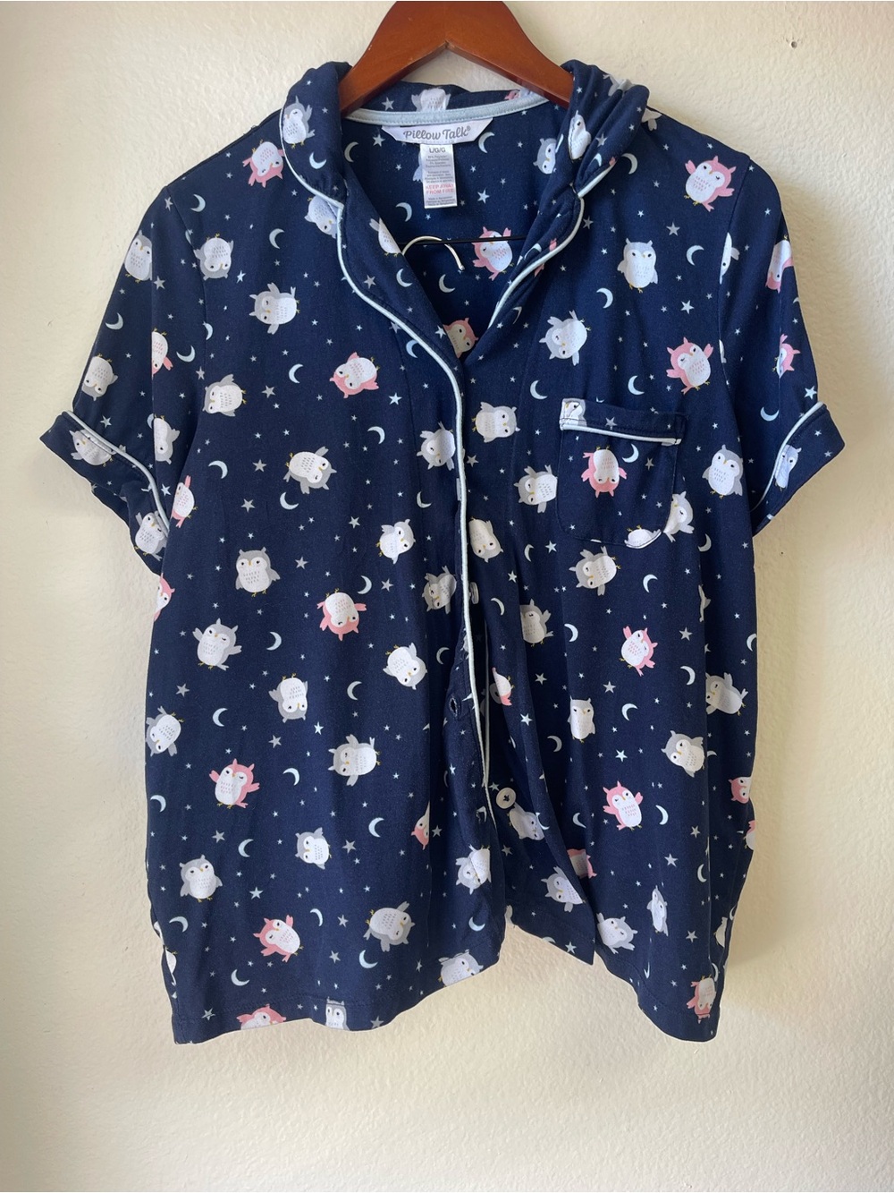 Navy Short-Sleeve Owl Print Pajama Top